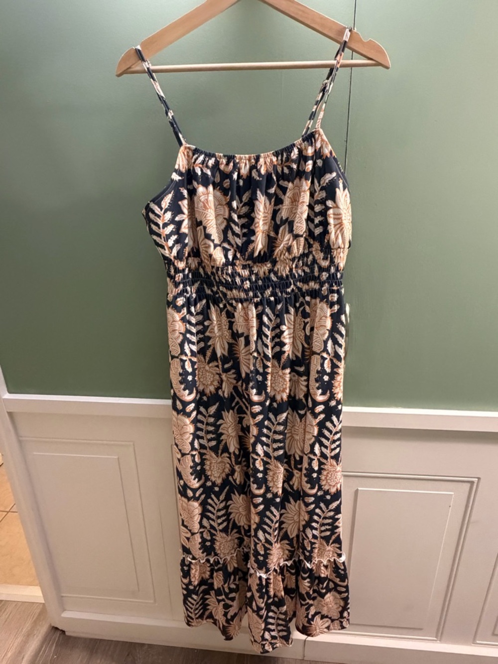 Grace Karin navy Maxi Dress with gold Floral Print